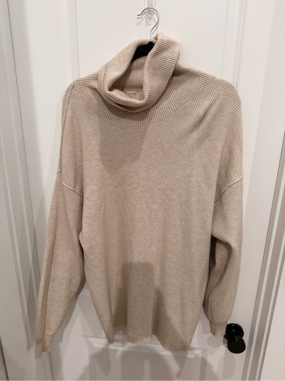 Free People Cream Ribbed Shawl Collar Sweater